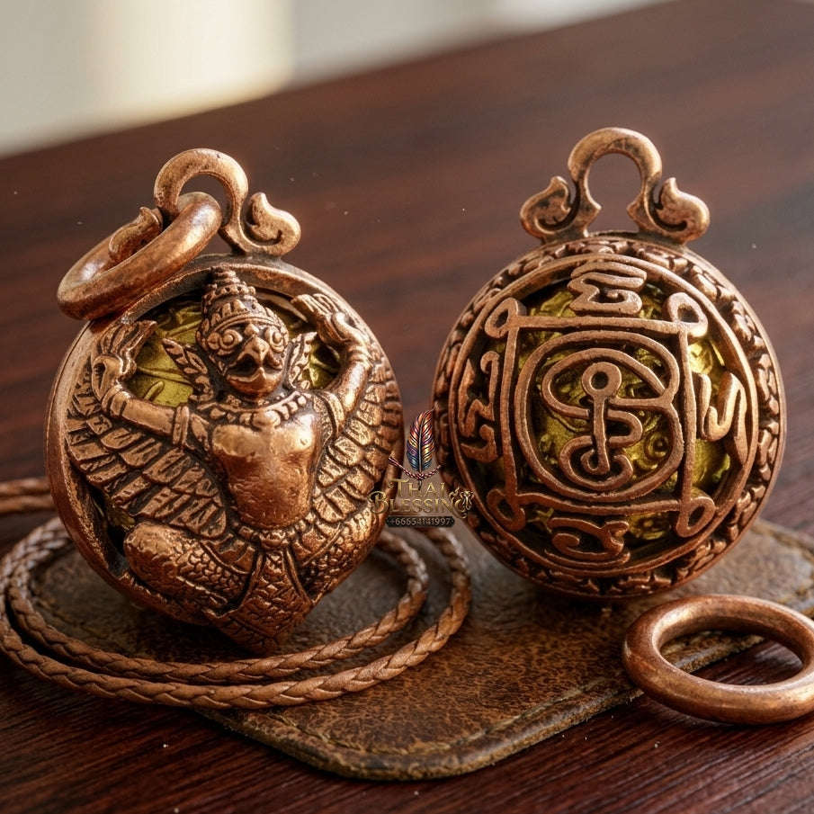 Authentic Thai Sacred Luk-Om Krut Garuda Ball Amulet - Sacred Copper Edition  for Supreme Authority, Protection, Wealth & Success Thai Blessing Co By RURUECHA
