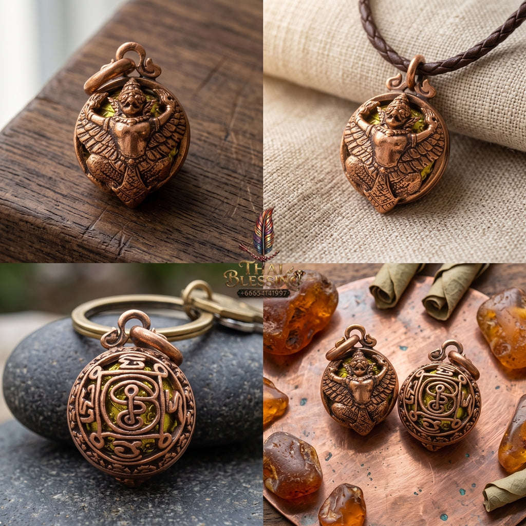 Authentic Thai Sacred Luk-Om Krut Garuda Ball Amulet - Sacred Copper Edition  for Supreme Authority, Protection, Wealth & Success Thai Blessing Co By RURUECHA