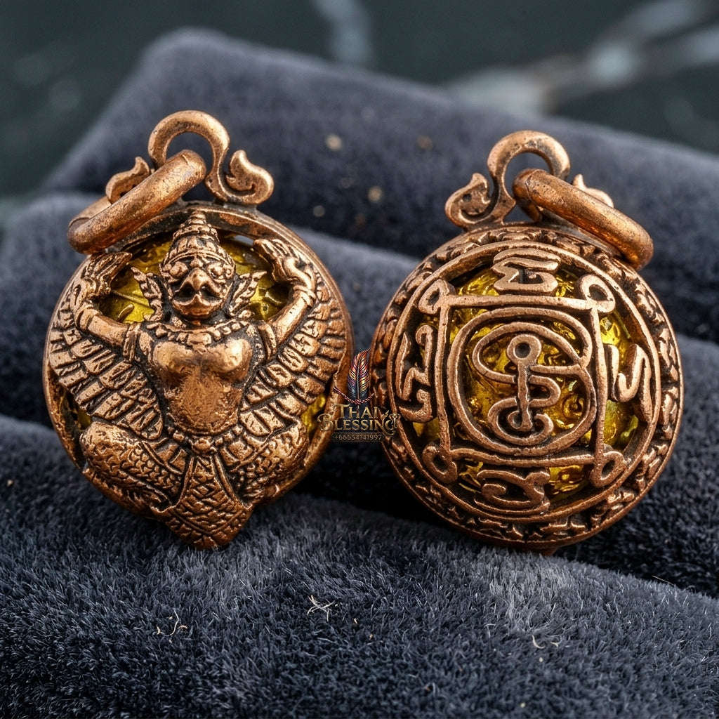 Authentic Thai Sacred Luk-Om Krut Garuda Ball Amulet - Sacred Copper Edition  for Supreme Authority, Protection, Wealth & Success Thai Blessing Co By RURUECHA