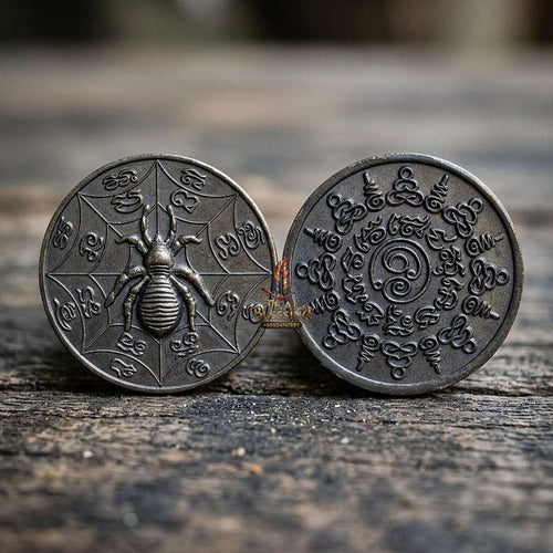 Authentic Thai Sacred Maeng Mum Maha Lap Maha Setthi (Divine Wealth Spider Coin) - Blackened Metal for Ultimate Money Trapping, Gambling Luck, Business Prosperity & Protection Thai Blessing Co By RURUECHA