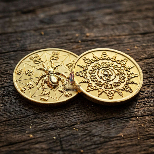 Authentic Thai Sacred Maeng Mum Maha Lap Maha Setthi (Divine Wealth Spider Coin) - Gold Plated for Ultimate Money Trapping, Gambling Luck, Business Prosperity & Protection Thai Blessing Co By RURUECHA