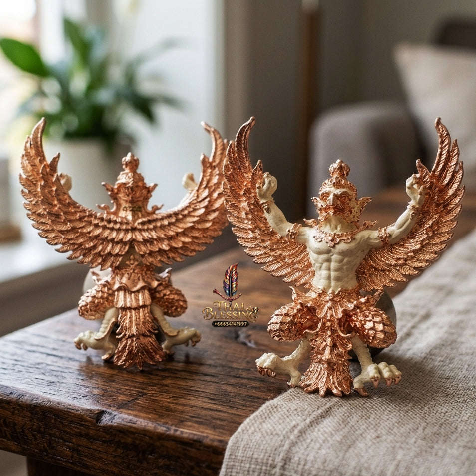 Authentic Thai Sacred Maha Phaya Krut (Garuda Power Statue) - 2K Silver & Pink Gold Plated Bronze Edition (Yot Ariya Sap Model) for Ultimate Power, Prestige & Wealth Attraction Thai Blessing Co By RURUECHA