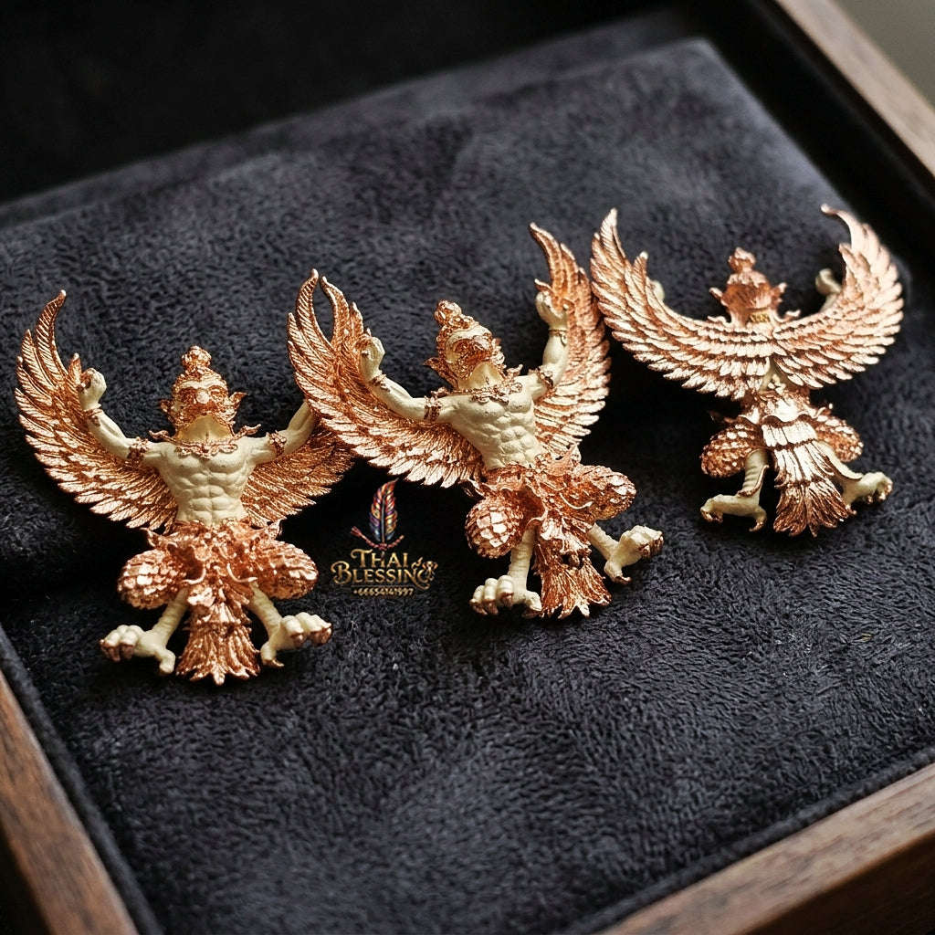 Authentic Thai Sacred Maha Phaya Krut (Garuda Power Statue) - 2K Silver & Pink Gold Plated Bronze Edition (Yot Ariya Sap Model) for Ultimate Power, Prestige & Wealth Attraction Thai Blessing Co By RURUECHA