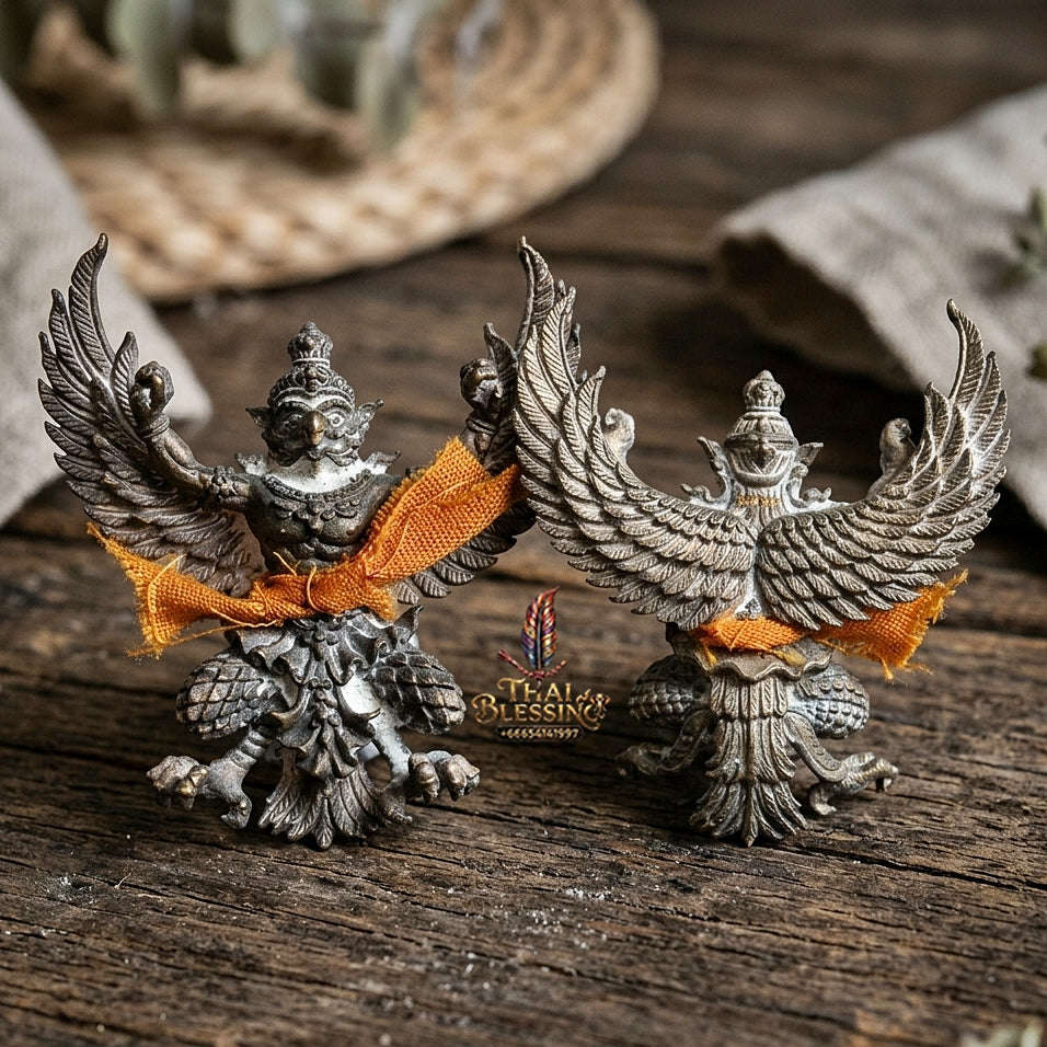 Authentic Thai Sacred Maha Phaya Krut (Garuda Power Statue) - Bronze Wrapped with Sacred Monk Robe Jiwon Edition (Yot Ariya Sap Model) for Ultimate Power, Prestige & Wealth Attraction
