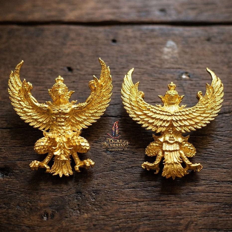 Authentic Thai Sacred Maha Phaya Krut (Garuda Power Statue) - Gold Plated Bronze Edition (Yot Ariya Sap Model)  for Ultimate Power, Prestige & Wealth Attraction Thai Blessing Co By RURUECHA