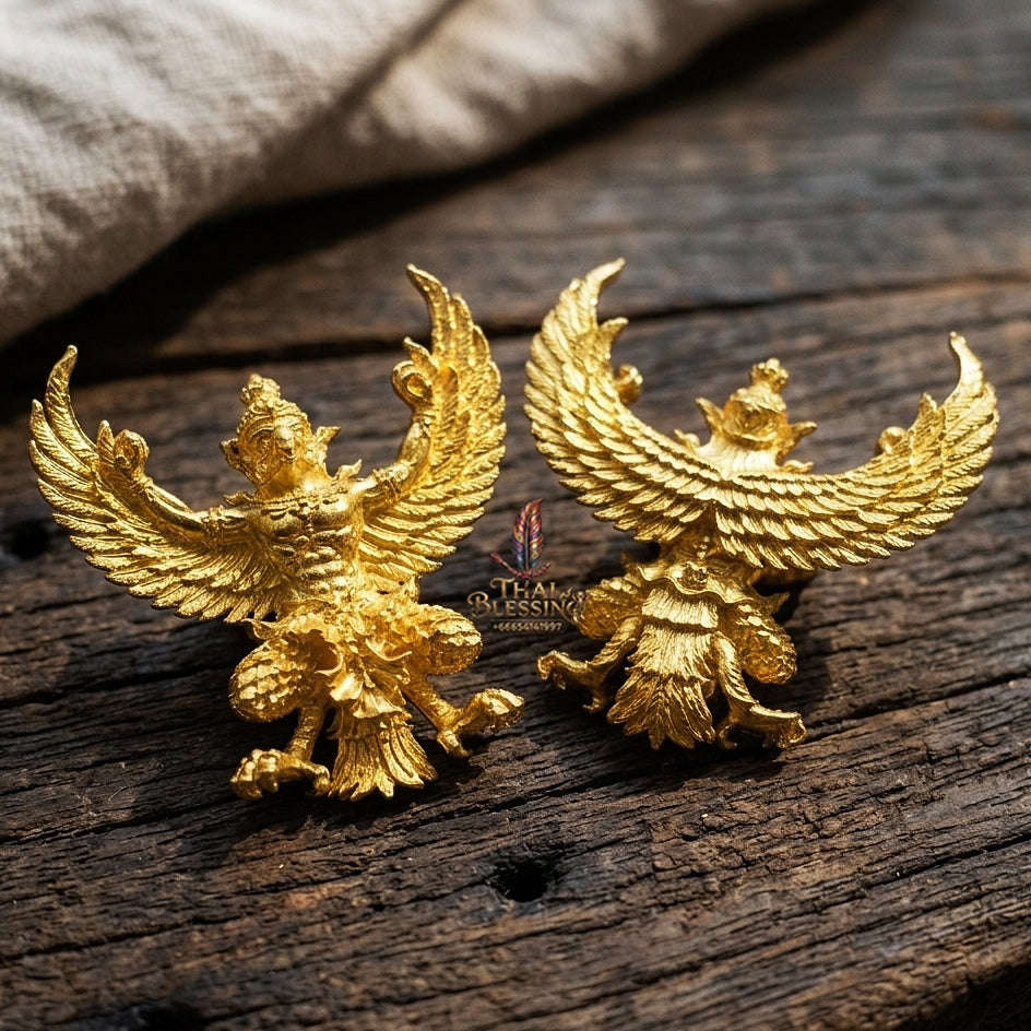 Authentic Thai Sacred Maha Phaya Krut (Garuda Power Statue) - Gold Plated Bronze Edition (Yot Ariya Sap Model)  for Ultimate Power, Prestige & Wealth Attraction Thai Blessing Co By RURUECHA