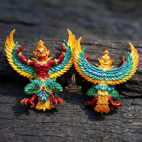Authentic Thai Sacred Maha Phaya Krut (Garuda Power Statue) - Gold Plated with Multicolor Enamel Edition (Yot Ariya Sap Model) for Ultimate Power, Prestige & Wealth Attraction Thai Blessing Co By RURUECHA