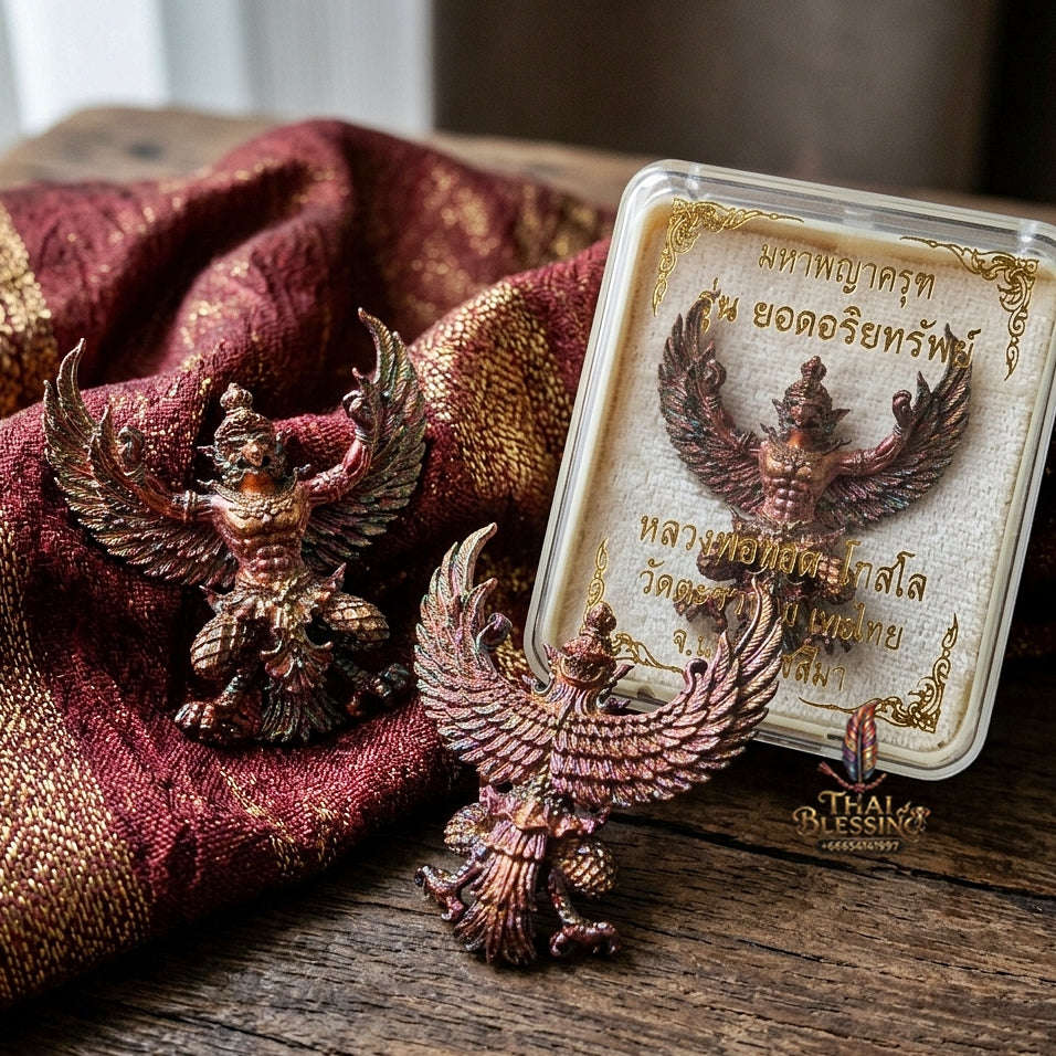 Authentic Thai Sacred Maha Phaya Krut (Garuda Power Statue) - Rainbow Flame Copper Edition (Yot Ariya Sap Model) for Ultimate Power, Prestige & Wealth Attraction
