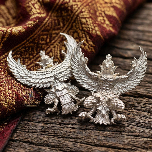 Authentic Thai Sacred Maha Phaya Krut (Garuda Power Statue) - Silver Plated Bronze Edition (Yot Ariya Sap Model) for Ultimate Power, Prestige & Wealth Attraction Thai Blessing Co By RURUECHA