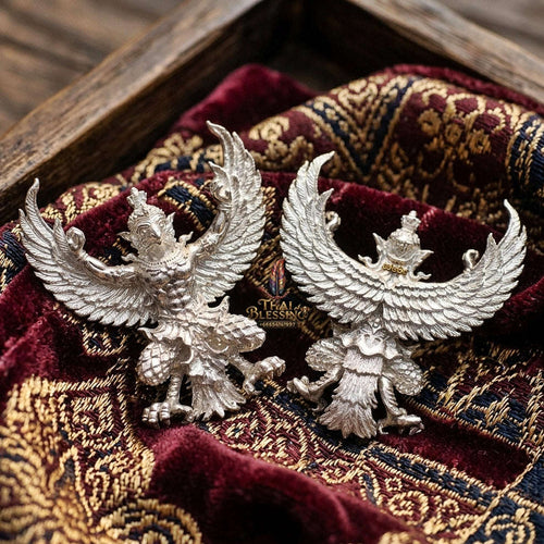 Authentic Thai Sacred Maha Phaya Krut (Garuda Power Statue) - Silver Plated Bronze Edition (Yot Ariya Sap Model) for Ultimate Power, Prestige & Wealth Attraction Thai Blessing Co By RURUECHA
