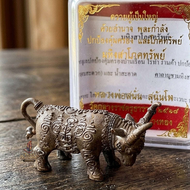 Authentic Thai Sacred Mahingsa Phokhasap (Kwai Thanu Sacred Guardian Buffalo) - Ancient Cast Bronze for Ultimate Protection, Evil Shield & Wealth Attraction Thai Blessing Co By RURUECHA