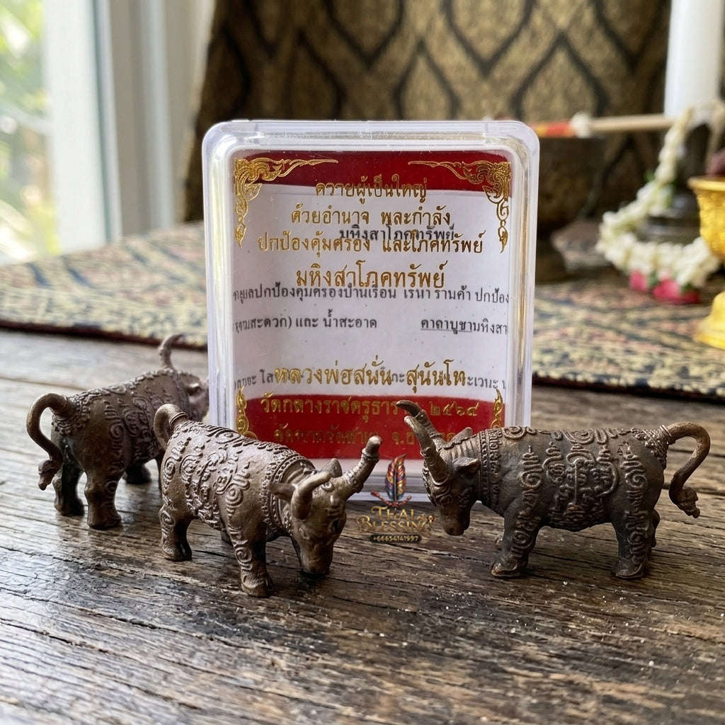 Authentic Thai Sacred Mahingsa Phokhasap (Kwai Thanu Sacred Guardian Buffalo) - Ancient Cast Bronze for Ultimate Protection, Evil Shield & Wealth Attraction Thai Blessing Co By RURUECHA