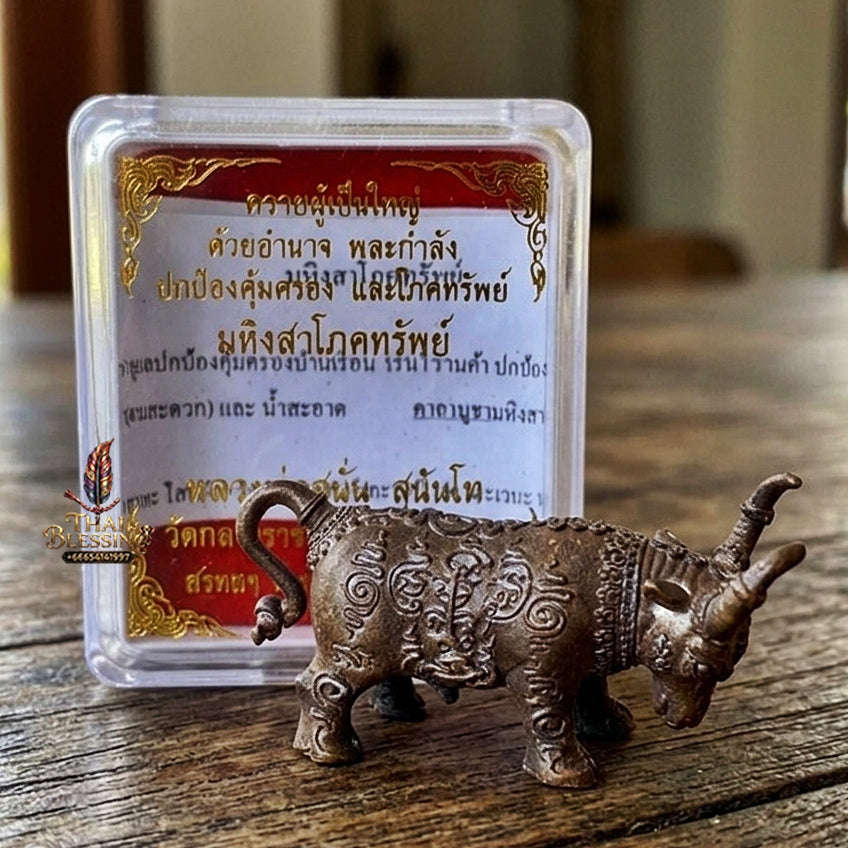 Authentic Thai Sacred Mahingsa Phokhasap (Kwai Thanu Sacred Guardian Buffalo) - Ancient Cast Bronze for Ultimate Protection, Evil Shield & Wealth Attraction Thai Blessing Co By RURUECHA