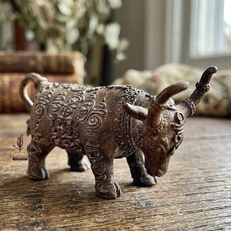Authentic Thai Sacred Mahingsa Phokhasap (Kwai Thanu Sacred Guardian Buffalo) - Ancient Cast Bronze for Ultimate Protection, Evil Shield & Wealth Attraction Thai Blessing Co By RURUECHA