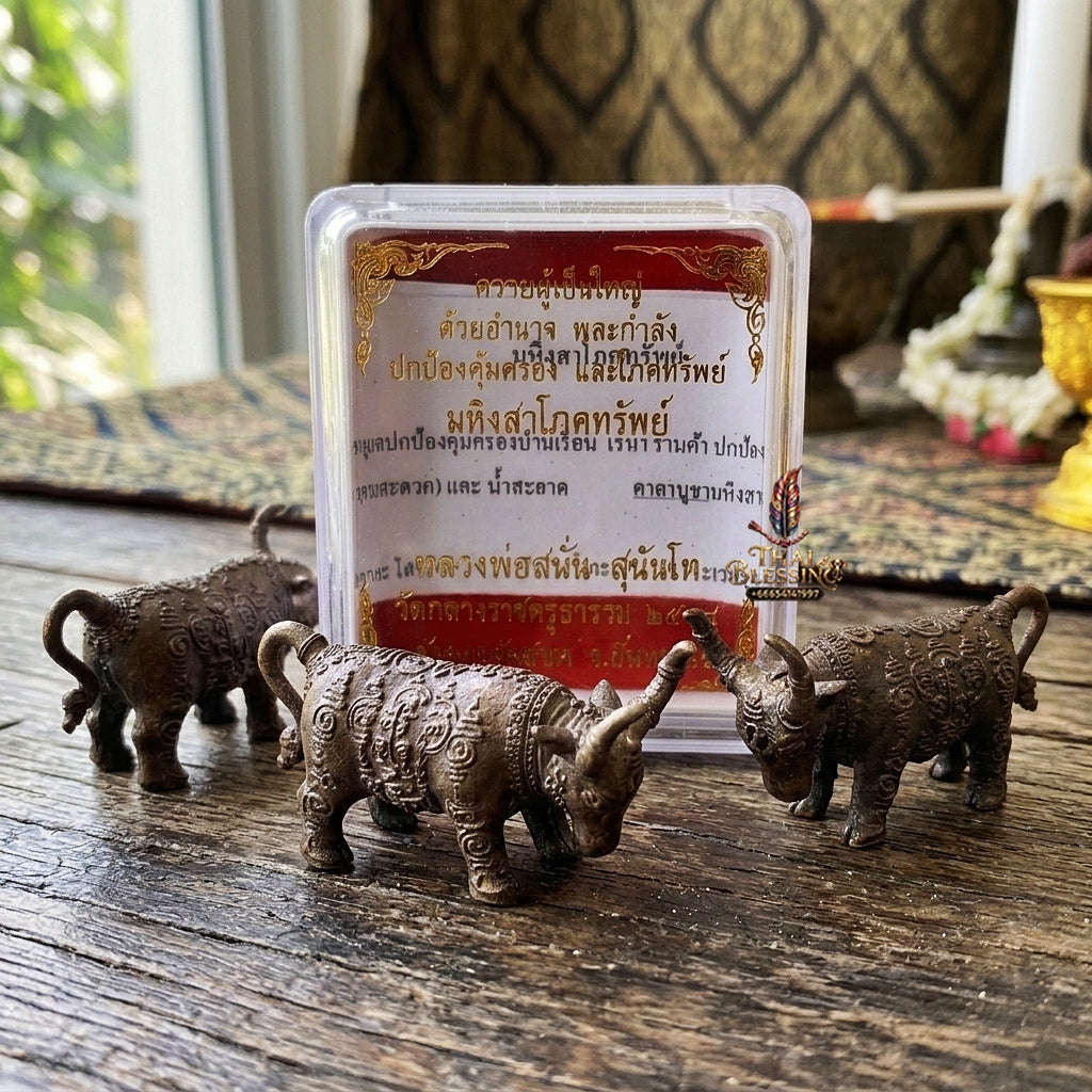 Authentic Thai Sacred Mahingsa Phokhasap (Kwai Thanu Sacred Guardian Buffalo) - Ancient Cast Bronze for Ultimate Protection, Evil Shield & Wealth Attraction Thai Blessing Co By RURUECHA