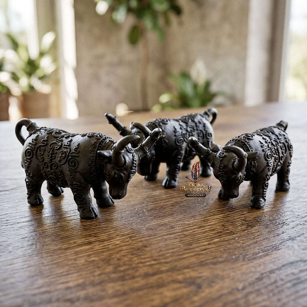 Authentic Thai Sacred Mahingsa Phokhasap (Kwai Thanu Sacred Guardian Buffalo) - Black Antiqued Metal for Ultimate Protection, Evil Shield & Wealth Attraction Thai Blessing Co By RURUECHA
