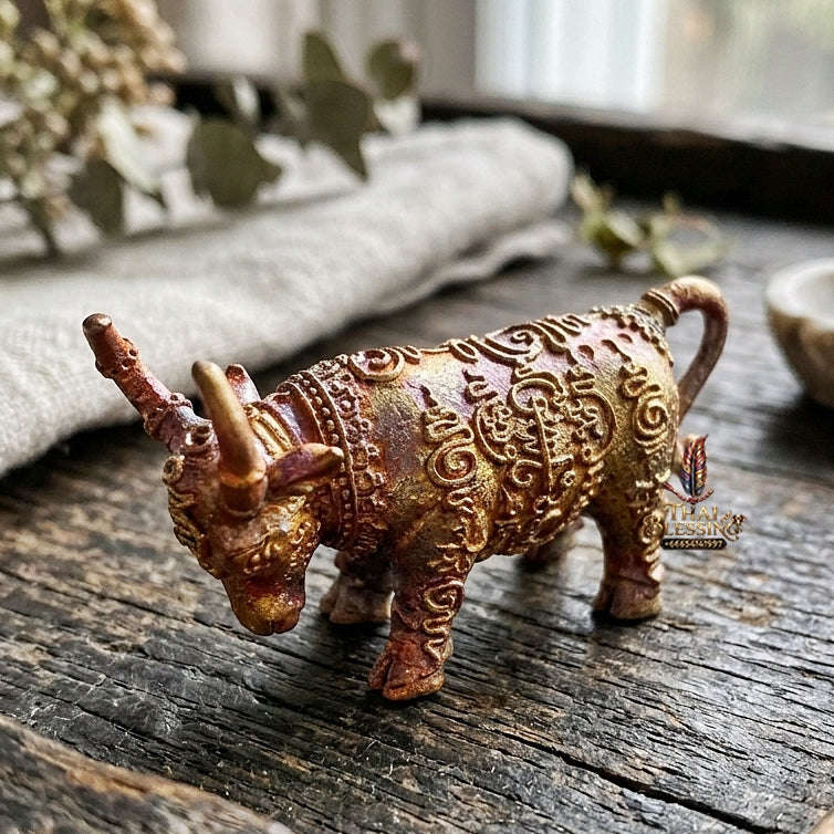 Authentic Thai Sacred Mahingsa Phokhasap (Kwai Thanu Sacred Guardian Buffalo) - Rainbow Flame Copper for Ultimate Protection, Evil Shield & Wealth Attraction