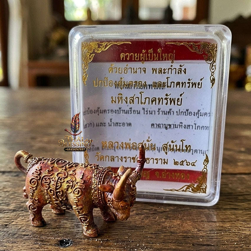 Authentic Thai Sacred Mahingsa Phokhasap (Kwai Thanu Sacred Guardian Buffalo) - Rainbow Flame Copper for Ultimate Protection, Evil Shield & Wealth Attraction