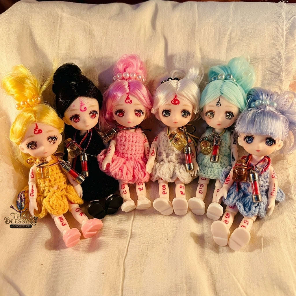 Authentic Thai Sacred Mini Kumaree Look Thep Spirit Child Doll - Hand-Inscribed Sacred Yantra Edition or Wealth Attraction, Business Luck, Metta Charm & Love Success