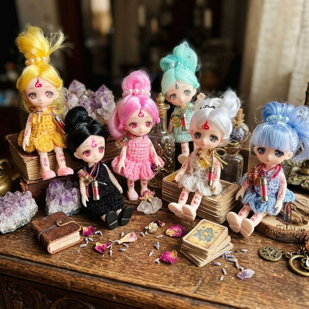 Authentic Thai Sacred Mini Kumaree Look Thep Spirit Child Doll - Hand-Inscribed Sacred Yantra Edition or Wealth Attraction, Business Luck, Metta Charm & Love Success