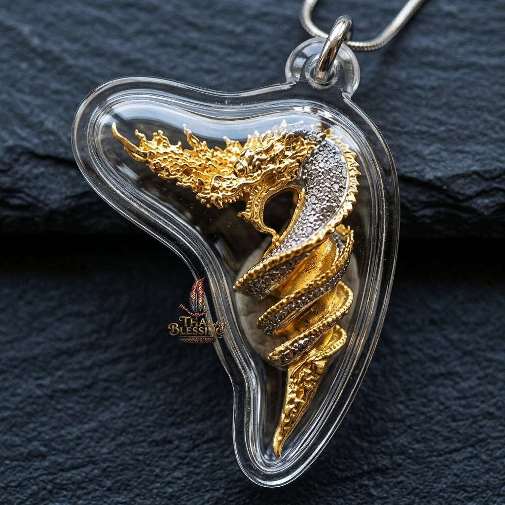 Authentic Thai Sacred Naga Fang Amulet "Udom Mongkhon Edition 2022" (Deva Brass 2K Gold Plated) by Phra Khru Wat Pa Luang, Wat Udom Maha Wan Thai Blessing Co By RURUECHA