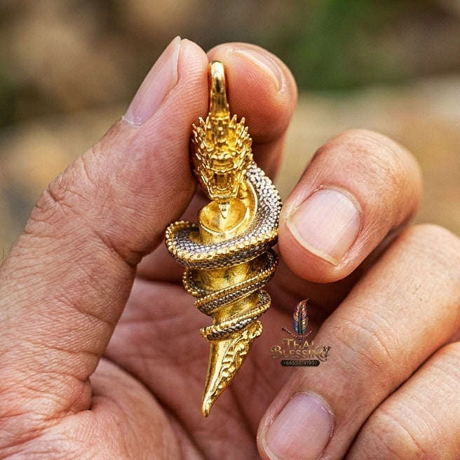 Authentic Thai Sacred Naga Fang Amulet "Udom Mongkhon Edition 2022" (Deva Brass 2K Gold Plated) by Phra Khru Wat Pa Luang, Wat Udom Maha Wan Thai Blessing Co By RURUECHA