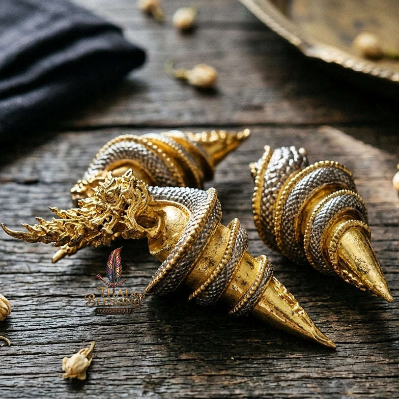 Authentic Thai Sacred Naga Fang Amulet "Udom Mongkhon Edition 2022" (Deva Brass 2K Gold Plated) by Phra Khru Wat Pa Luang, Wat Udom Maha Wan Thai Blessing Co By RURUECHA