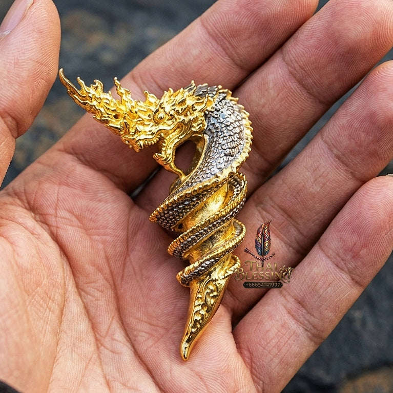 Authentic Thai Sacred Naga Fang Amulet "Udom Mongkhon Edition 2022" (Deva Brass 2K Gold Plated) by Phra Khru Wat Pa Luang, Wat Udom Maha Wan Thai Blessing Co By RURUECHA
