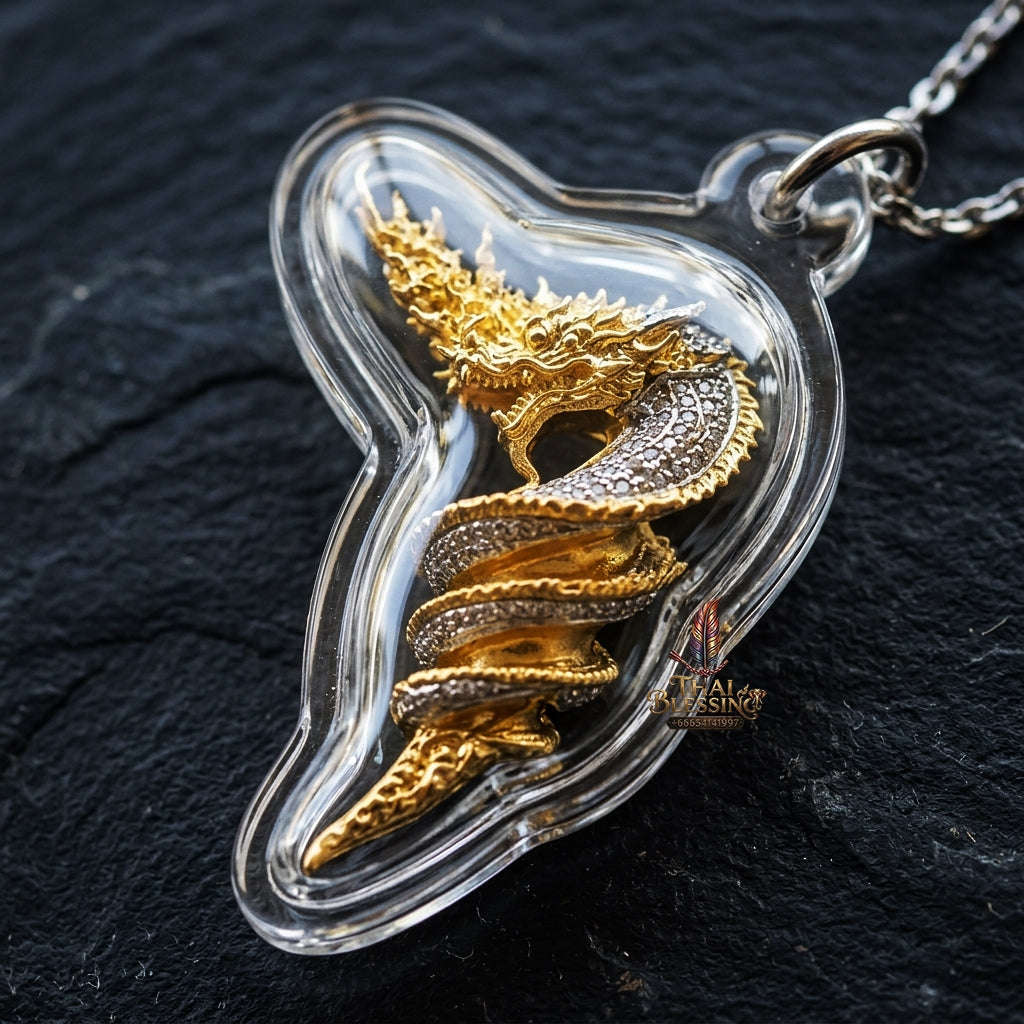 Authentic Thai Sacred Naga Fang Amulet "Udom Mongkhon Edition 2022" (Deva Brass 2K Gold Plated) by Phra Khru Wat Pa Luang, Wat Udom Maha Wan Thai Blessing Co By RURUECHA