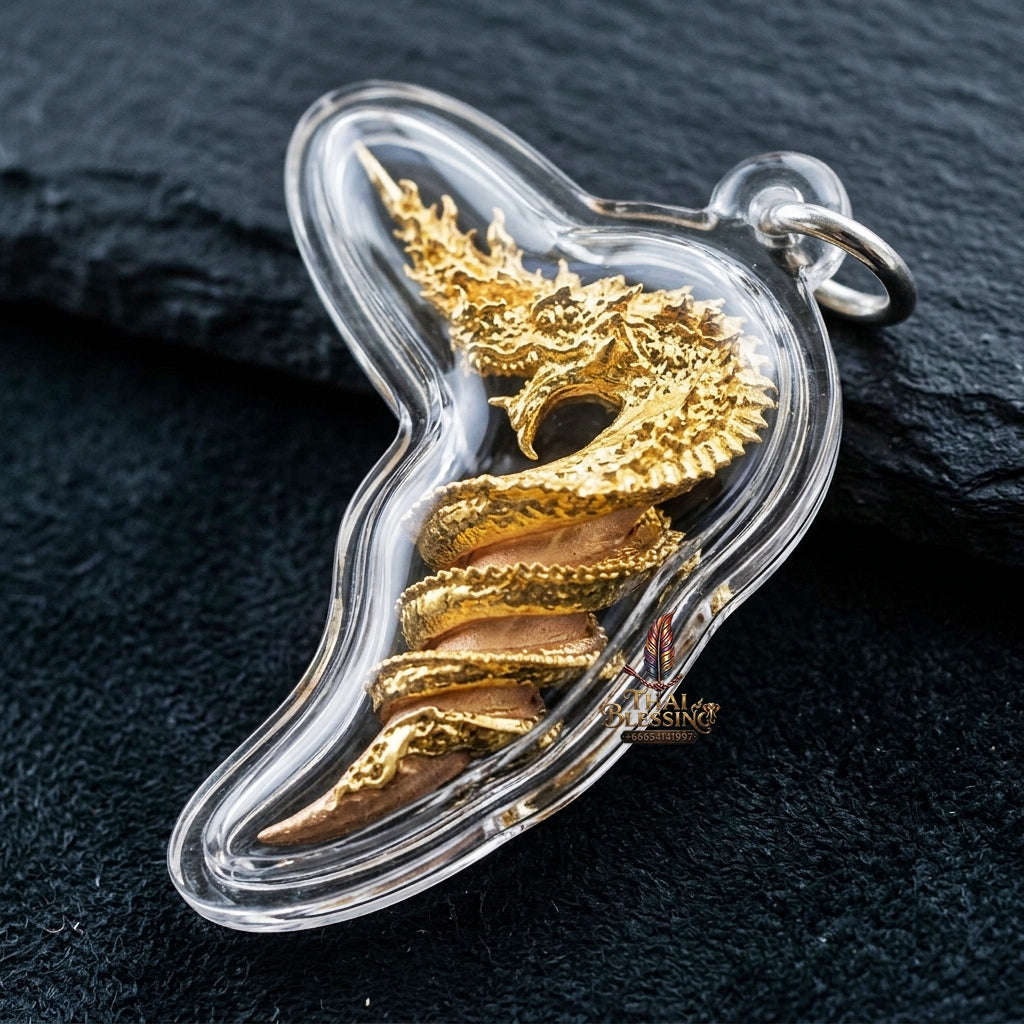 Authentic Thai Sacred Naga Fang Amulet "Udom Mongkhon Edition 2022" (Deva Brass 2K Gold Plated) Thai Blessing Co By RURUECHA