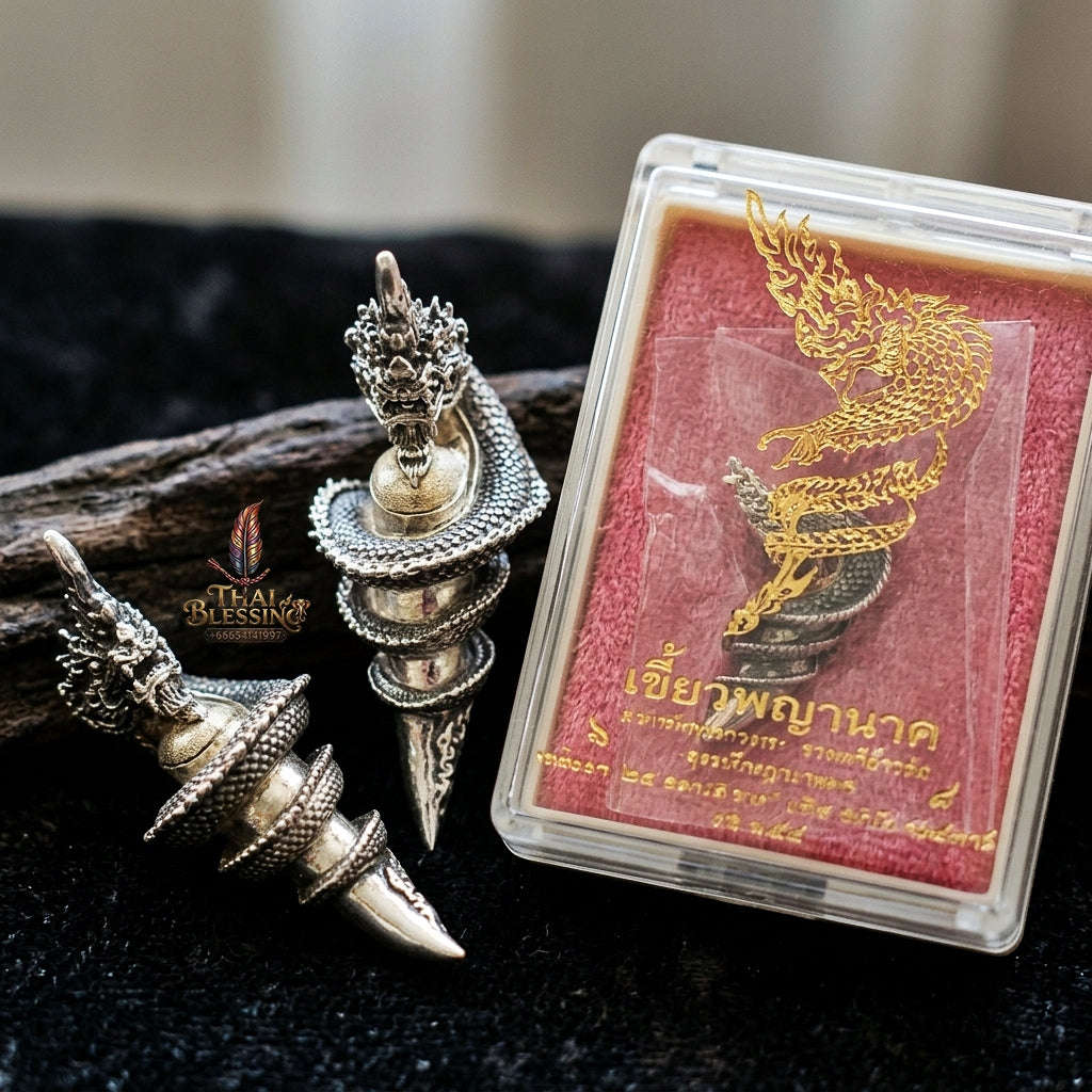 Authentic Thai Sacred Naga Fang Amulet "Udom Mongkhon Edition 2022" (Deva Brass 2K Gold Plated) Thai Blessing Co By RURUECHA