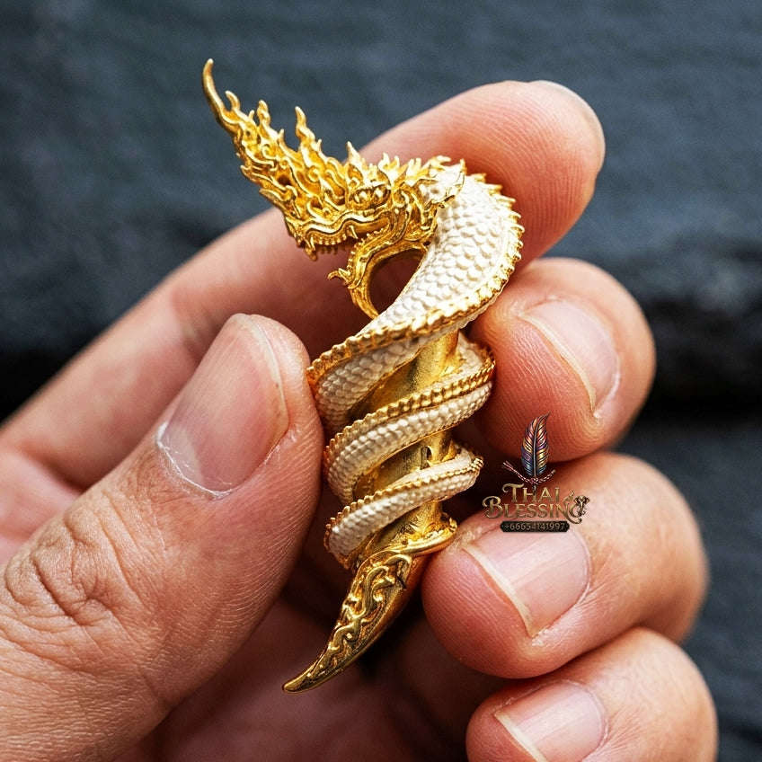 Authentic Thai Sacred Naga Fang Amulet "Udom Mongkhon Edition 2022" (Deva Brass 2K Gold Plated) Thai Blessing Co By RURUECHA