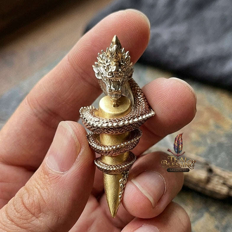 Authentic Thai Sacred Naga Fang Amulet "Udom Mongkhon Edition 2022" (Deva Brass 2K Gold Plated) Thai Blessing Co By RURUECHA
