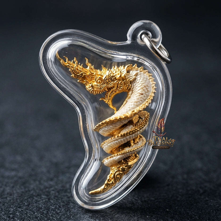 Authentic Thai Sacred Naga Fang Amulet "Udom Mongkhon Edition 2022" (Deva Brass 2K Gold Plated) Thai Blessing Co By RURUECHA