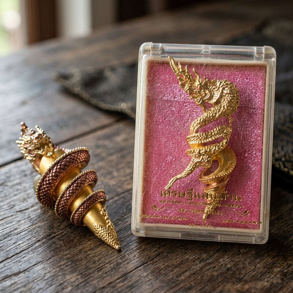Authentic Thai Sacred Naga Fang Amulet "Udom Mongkhon Edition 2022" (Deva Brass 2K Gold Plated) Thai Blessing Co By RURUECHA