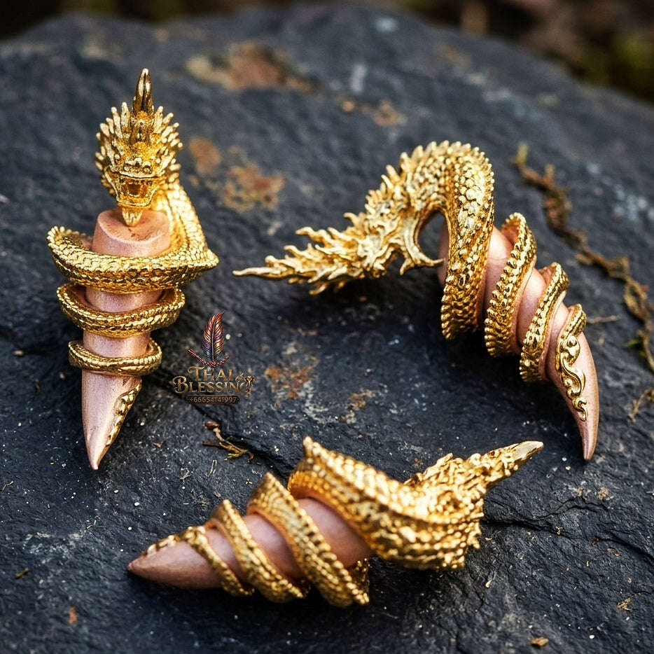 Authentic Thai Sacred Naga Fang Amulet "Udom Mongkhon Edition 2022" (Deva Brass 2K Gold Plated) Thai Blessing Co By RURUECHA
