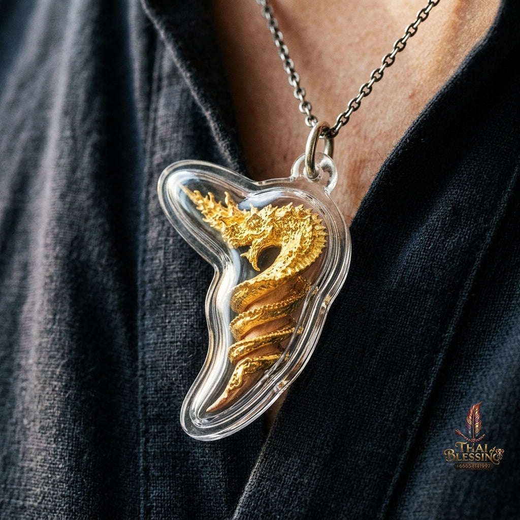 Authentic Thai Sacred Naga Fang Amulet "Udom Mongkhon Edition 2022" (Deva Brass 2K Gold Plated) Thai Blessing Co By RURUECHA