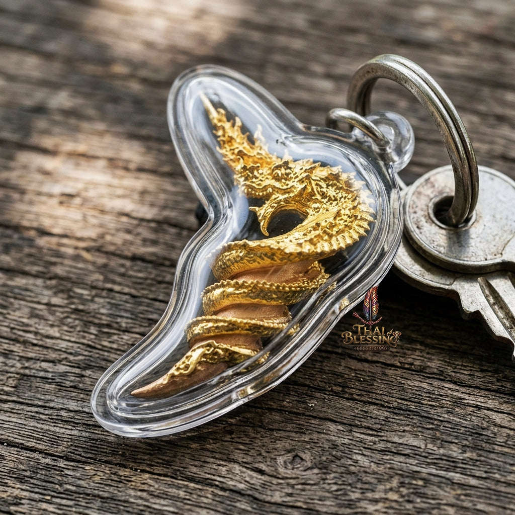 Authentic Thai Sacred Naga Fang Amulet "Udom Mongkhon Edition 2022" (Deva Brass 2K Gold Plated) Thai Blessing Co By RURUECHA