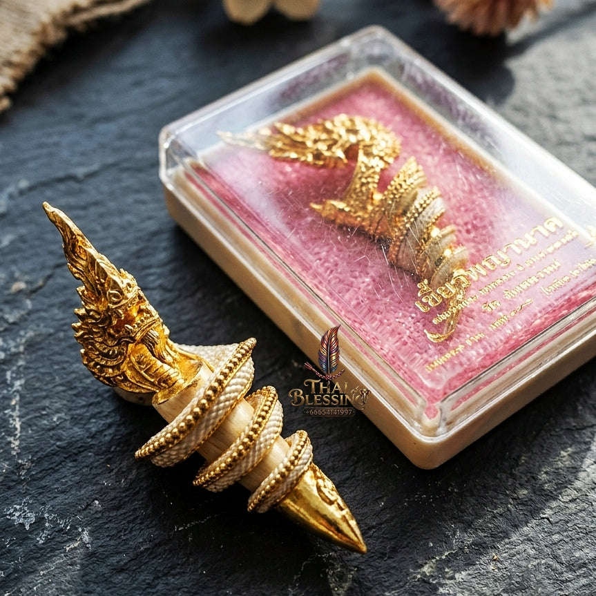 Authentic Thai Sacred Naga Fang Amulet "Udom Mongkhon Edition 2022" (Deva Brass 2K Gold Plated) Thai Blessing Co By RURUECHA