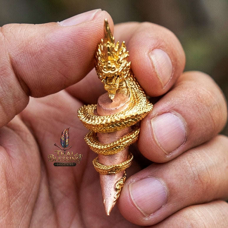 Authentic Thai Sacred Naga Fang Amulet "Udom Mongkhon Edition 2022" (Deva Brass 2K Gold Plated) Thai Blessing Co By RURUECHA
