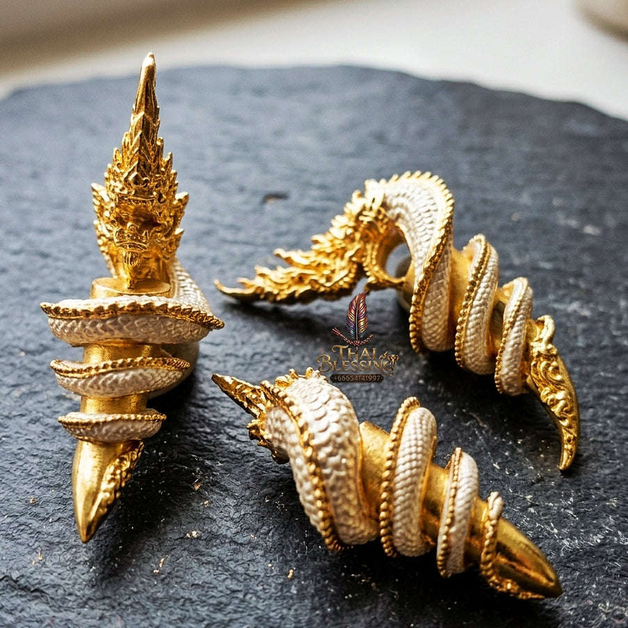 Authentic Thai Sacred Naga Fang Amulet "Udom Mongkhon Edition 2022" (Deva Brass 2K Gold Plated) Thai Blessing Co By RURUECHA