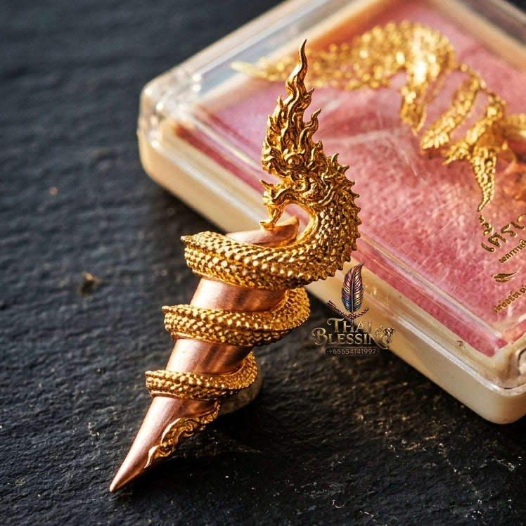 Authentic Thai Sacred Naga Fang Amulet "Udom Mongkhon Edition 2022" (Deva Brass 2K Gold Plated) Thai Blessing Co By RURUECHA