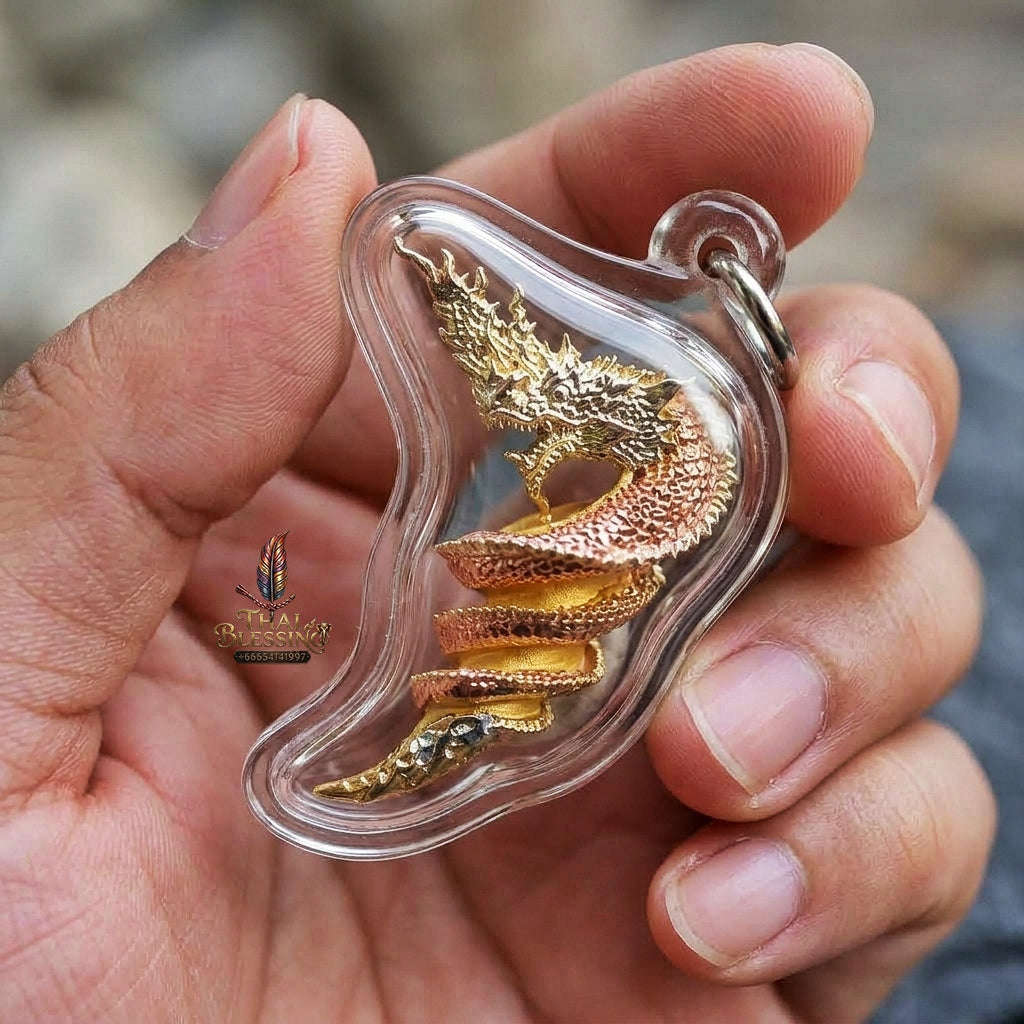 Authentic Thai Sacred Naga Fang Amulet "Udom Mongkhon Edition 2022" (Deva Brass 2K Gold Plated) Thai Blessing Co By RURUECHA
