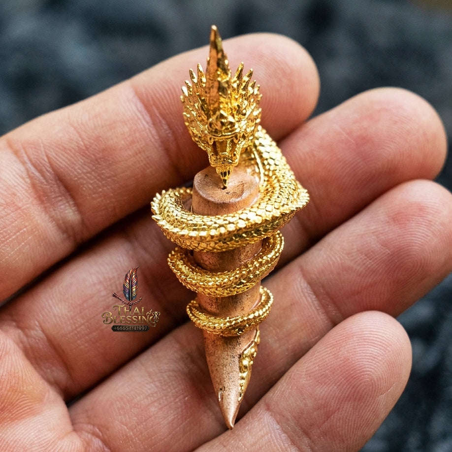 Authentic Thai Sacred Naga Fang Amulet "Udom Mongkhon Edition 2022" (Deva Brass 2K Gold Plated) Thai Blessing Co By RURUECHA