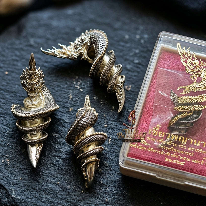 Authentic Thai Sacred Naga Fang Amulet "Udom Mongkhon Edition 2022" (Deva Brass 2K Gold Plated) Thai Blessing Co By RURUECHA