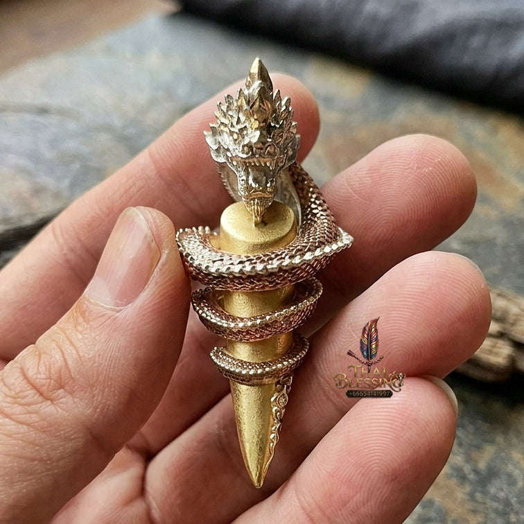 Authentic Thai Sacred Naga Fang Amulet "Udom Mongkhon Edition 2022" (Deva Brass 2K Gold Plated) Thai Blessing Co By RURUECHA