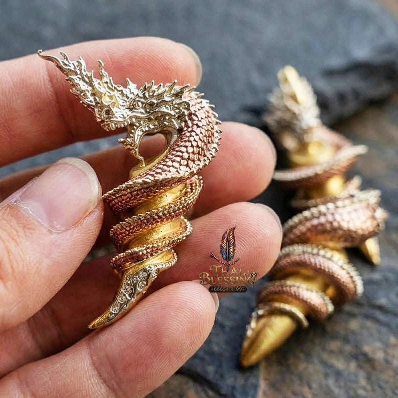 Authentic Thai Sacred Naga Fang Amulet "Udom Mongkhon Edition 2022" (Deva Brass 3K Gold Plated) Thai Blessing Co By RURUECHA