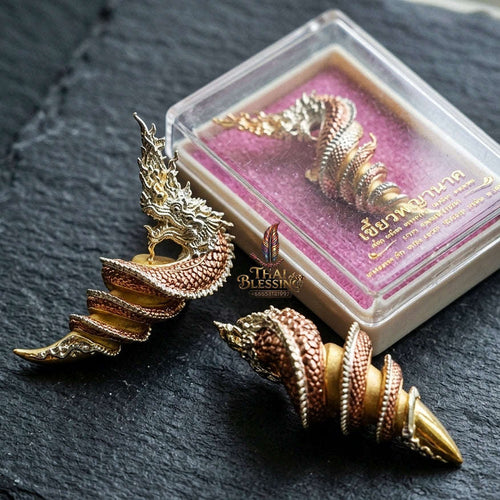 Authentic Thai Sacred Naga Fang Amulet "Udom Mongkhon Edition 2022" (Deva Brass 3K Gold Plated) Thai Blessing Co By RURUECHA
