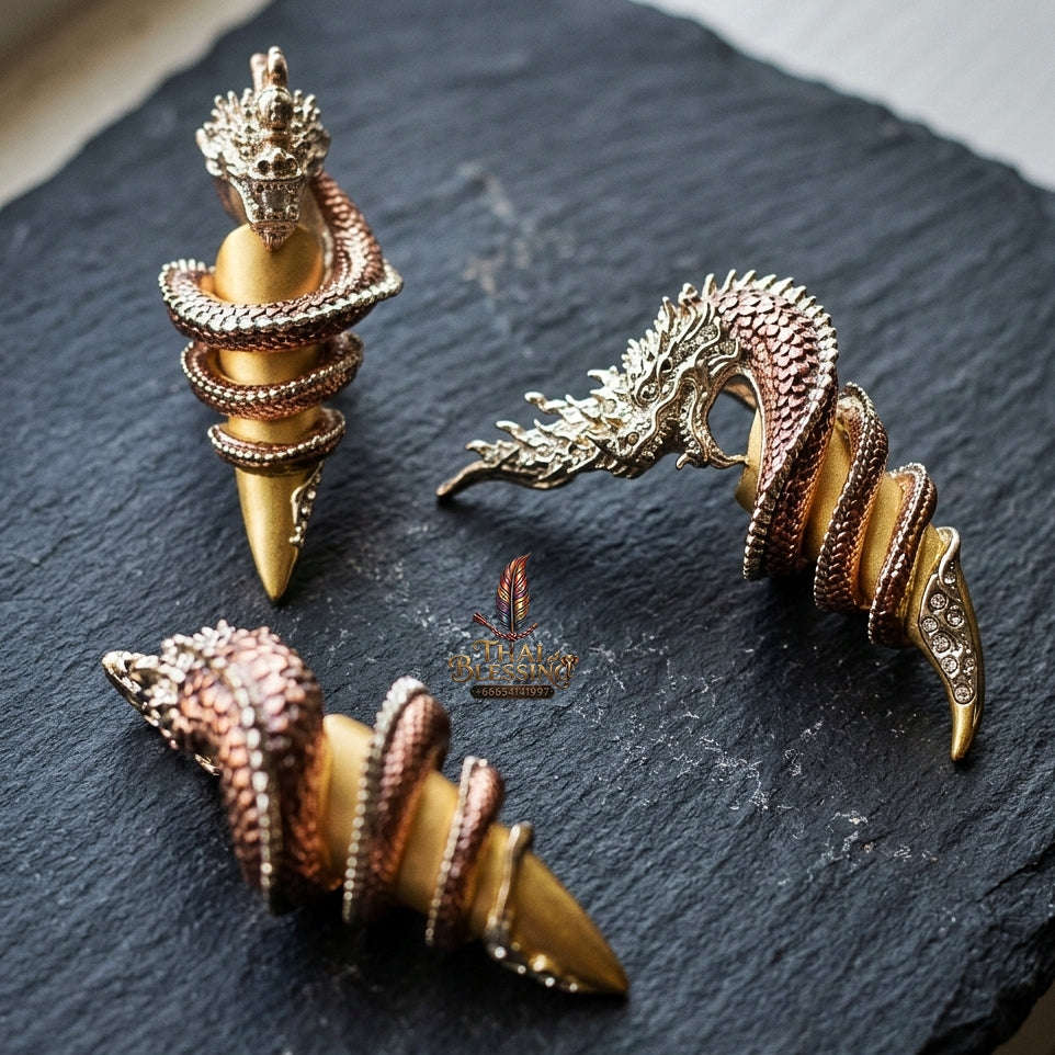 Authentic Thai Sacred Naga Fang Amulet "Udom Mongkhon Edition 2022" (Deva Brass 3K Gold Plated) Thai Blessing Co By RURUECHA
