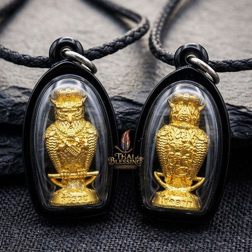 Authentic Thai Sacred Nok Theid Theud Owl Amulet (Chao Sap Rattikan) for Night Gambling Luck, Wealth Attraction & Business Trade Thai Blessing Co By RURUECHA